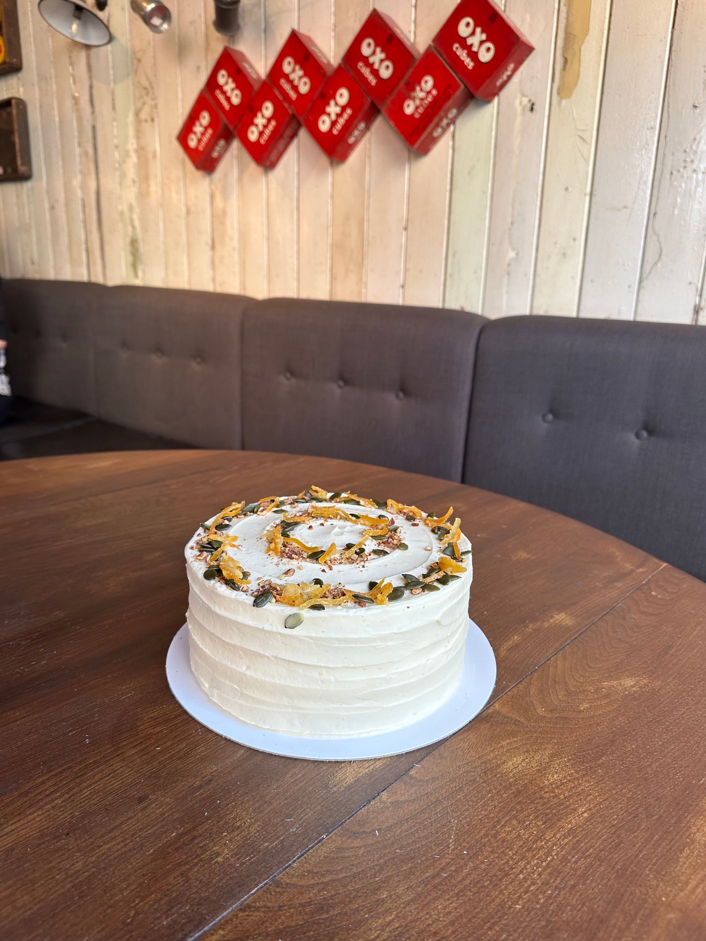 Carrot, pecan and orange cake with velvety cream cheese frosting