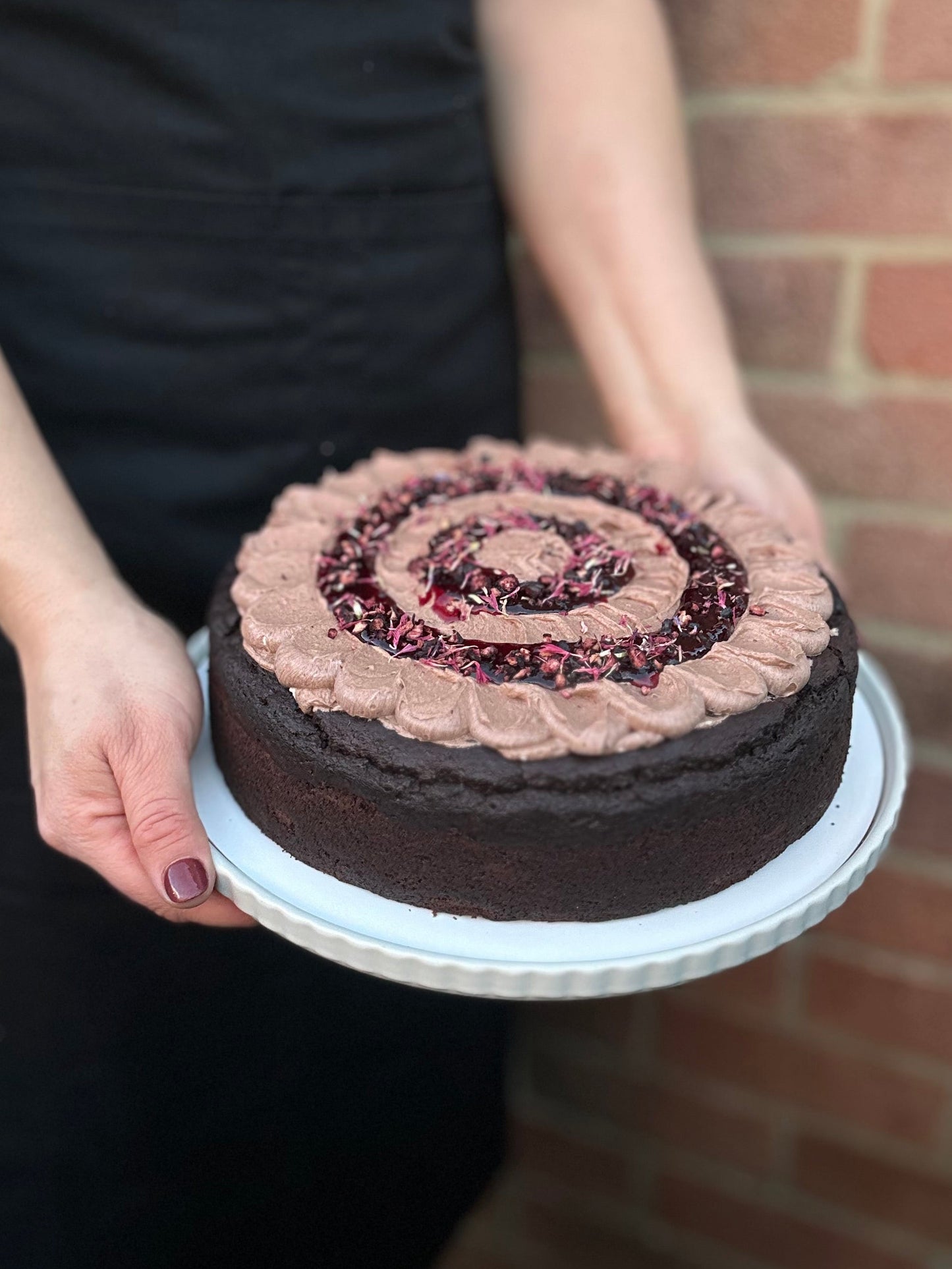 Chocolate and beetroot cake with blackcurrant jam