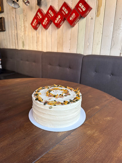 Carrot, pecan and orange cake with velvety cream cheese frosting