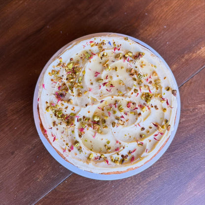 Pistachio cake with honey cream cheese frosting