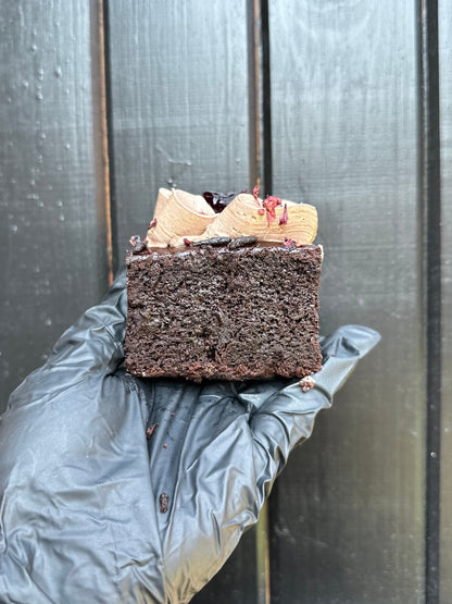 Chocolate and beetroot cake with blackcurrant jam