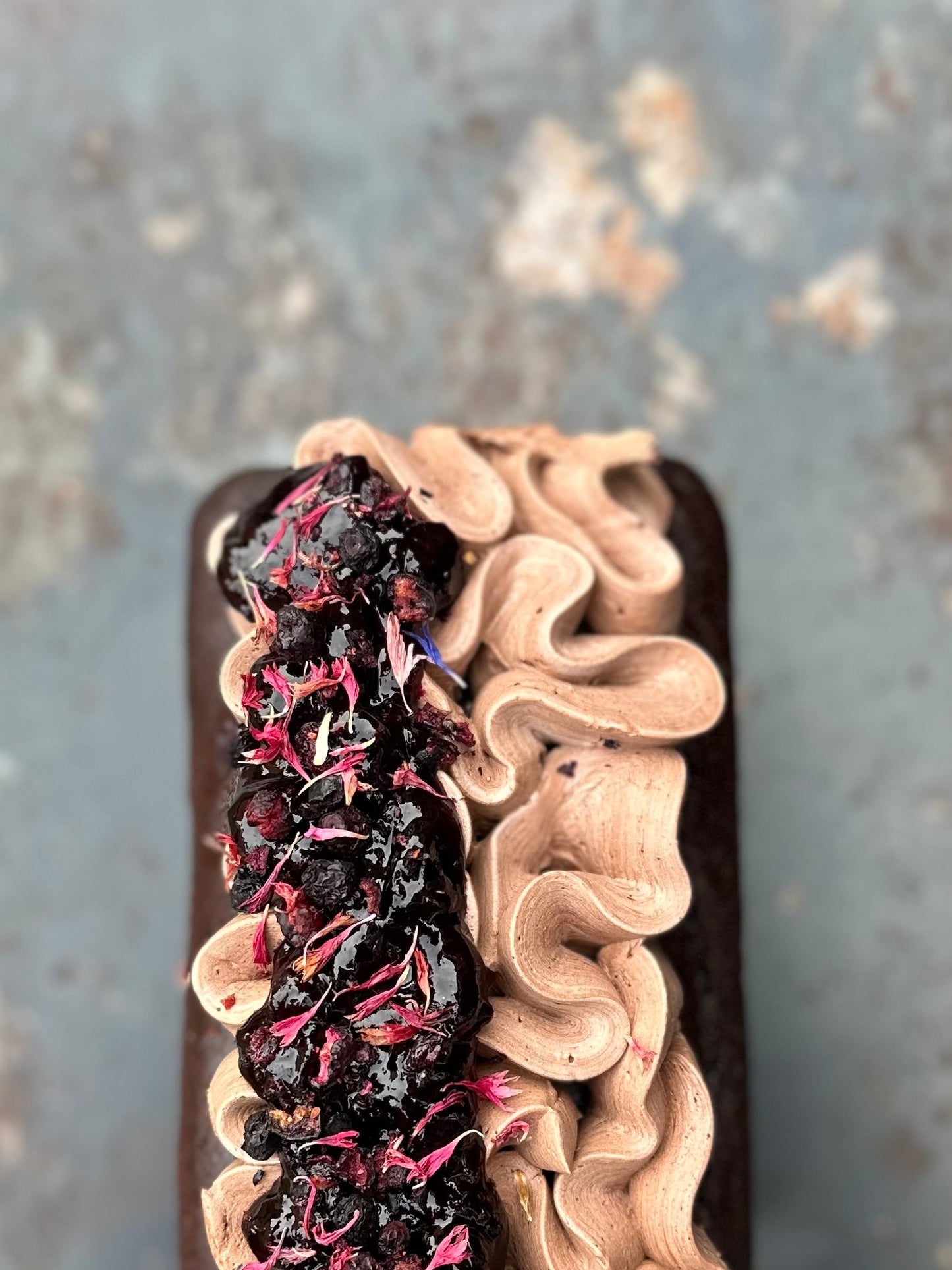 Chocolate and beetroot cake with blackcurrant jam