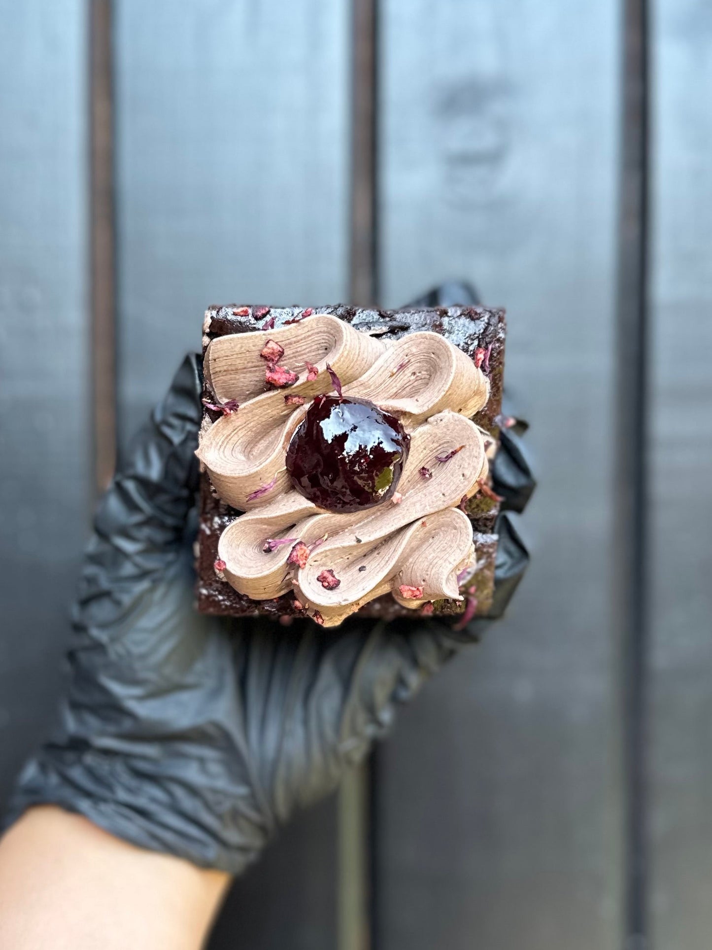 Chocolate and beetroot cake with blackcurrant jam